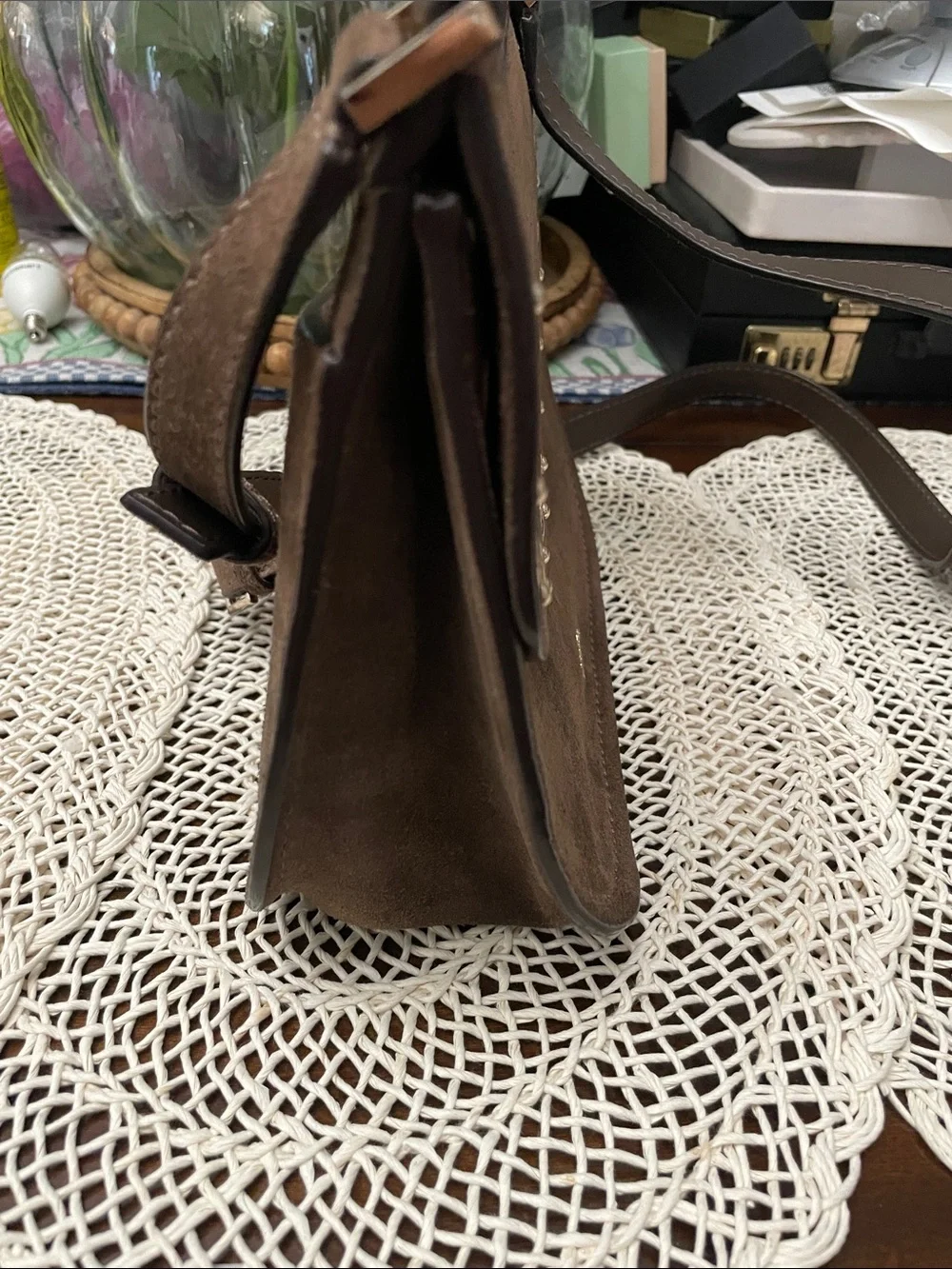 kate spade brown suede eyelet saddle crossbody